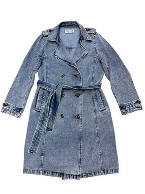 Stoosh Vintage Denim Sz M Classic Denim Trench Coat Light Blue Jean Jacket
